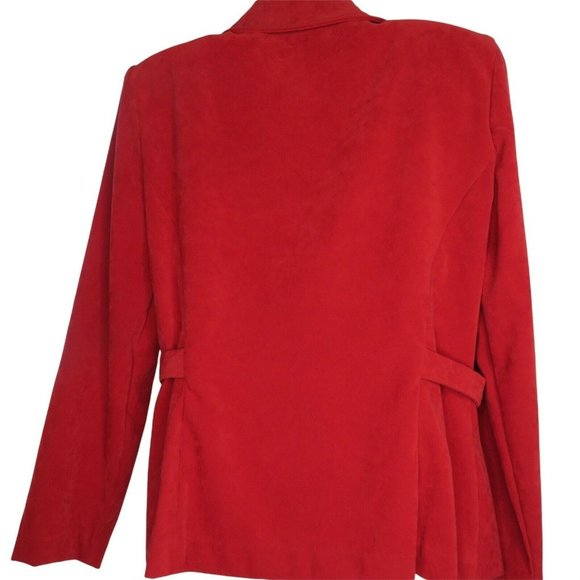 Vintage 80s Red Faux Suede Jacket Blazer M Button Waist Shoulder Pads USA Made - Picture 7 of 9